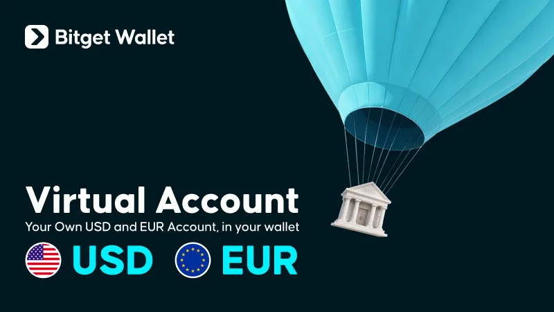 Banner oficial da Bitget Wallet: Virtual Account, sua conta em USD e EUR na carteira